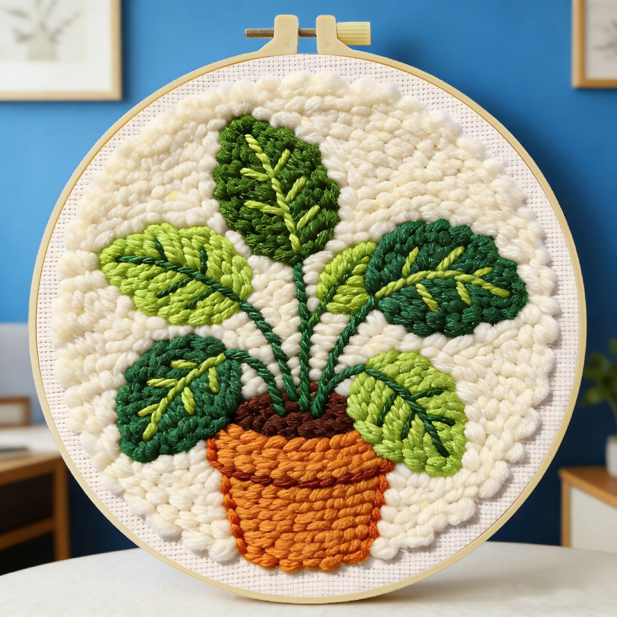 Is Sewing Textile Art - طقم تطريز بالإبرة المثقوبة بتصميم أوراق