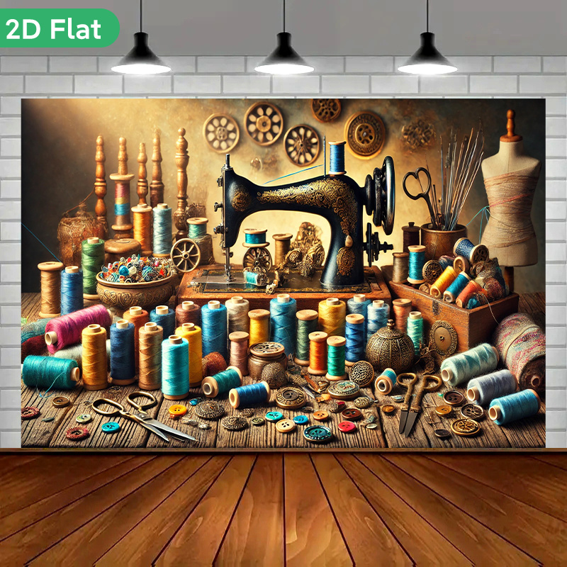 Is Sewing Textile Art - نسيج جداري فني عتيق بتصميم ورشة