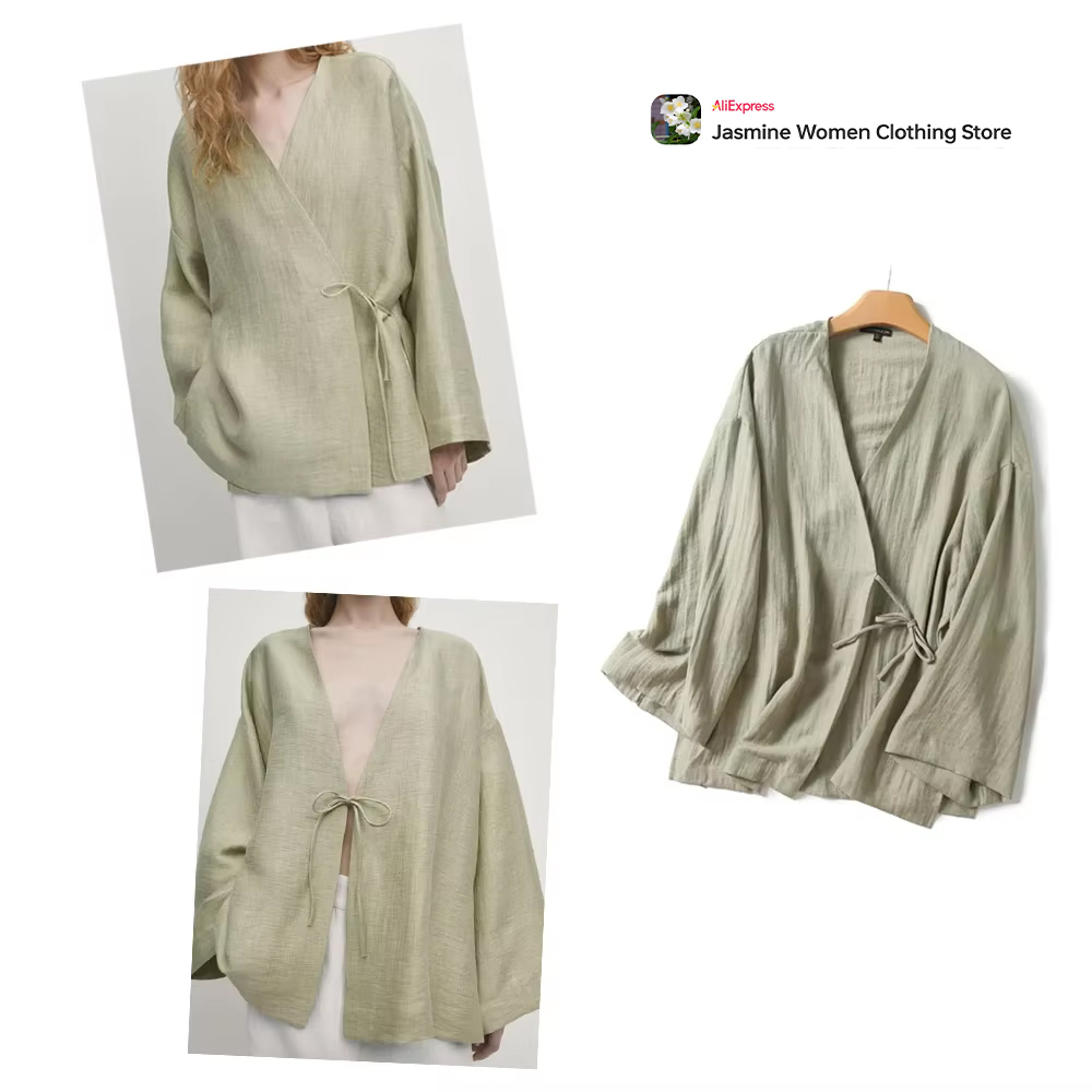 بلوزة زيتونية مريحة مع ربطات ع - مراجعة Sewing V وسعره