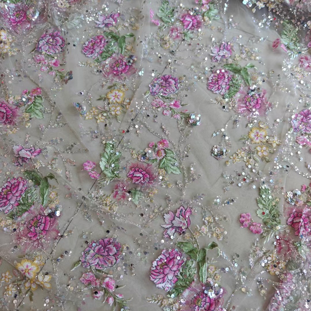قماش دانتيل فاخر مطرز بالخرز ب - مراجعة Textile For Sewing وسعره