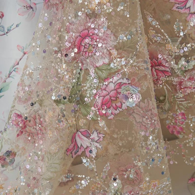 قماش دانتيل فاخر مطرز بالخرز ب - مراجعة Textile For Sewing وسعره